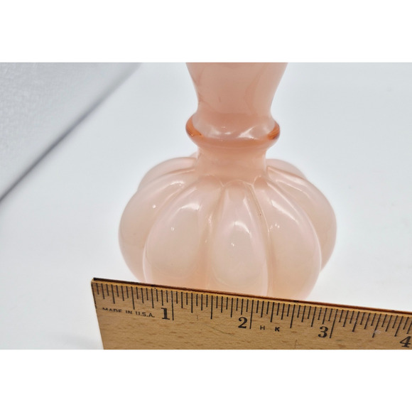 Vintage Fenton Art Glass Pink Mellon Perfume Bottle Vase Candlestick No Stopper - Picture 7 of 7